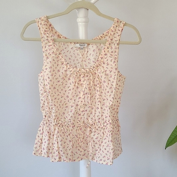 MADEWELL Cream Floral Drawstring Sleeveless Tank Blouse - Picture 4 of 10